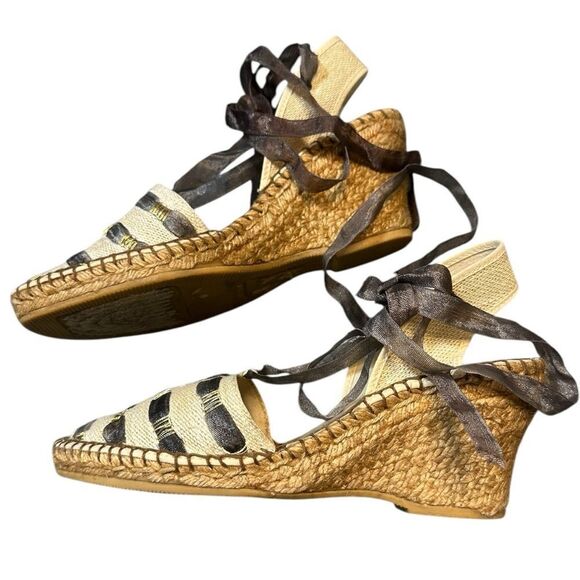 Andre Assous Linen Canvas with Ribbon Weave  Espadrille Wedges Size 10 - Picture 8 of 13